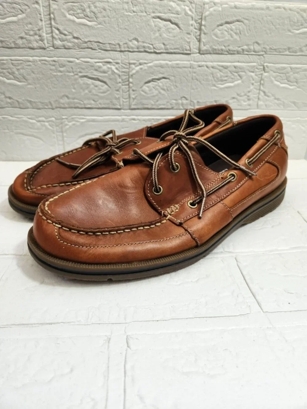 Rockport Adiprene by Adidas Boat Shoes Men Size 11 Brown Leather Lace-Up Preppy